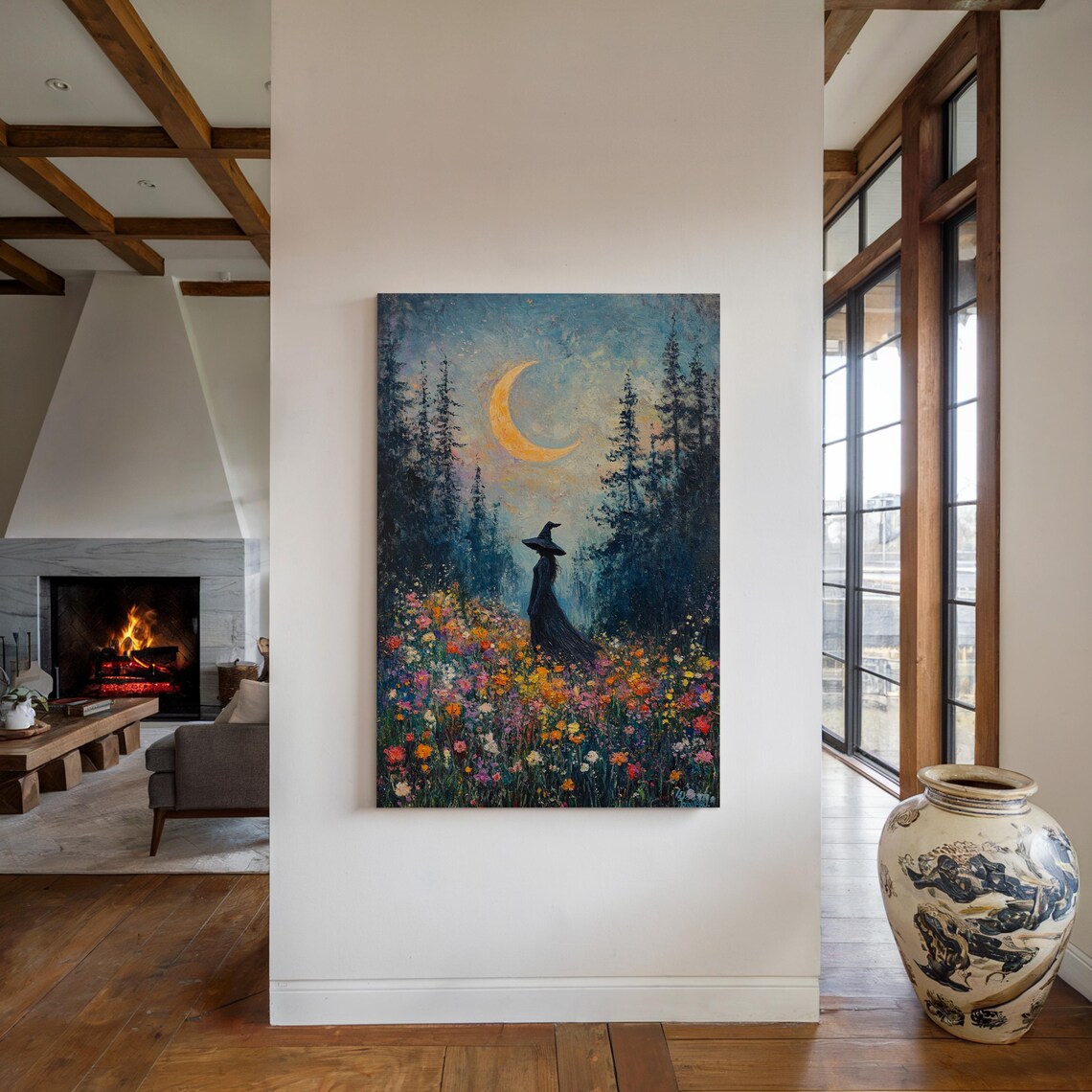 Enchanting Witch in Wildflower Meadow, Mystical Art - Image 4
