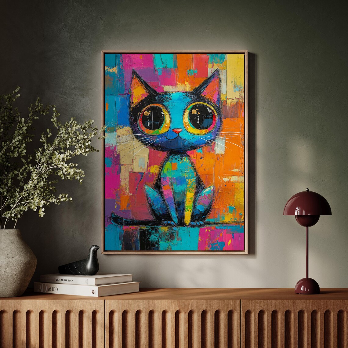 Colorful Abstract Cat Art, Playful Animal Artwork - Image 7