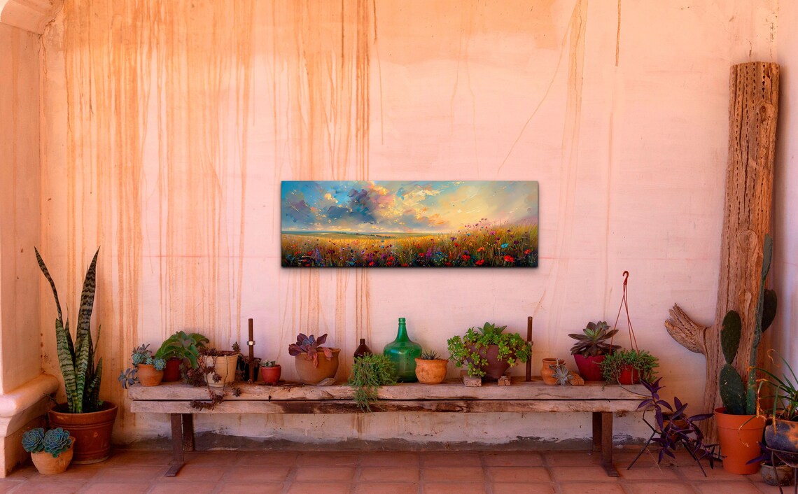 Colorful Wildflower Field Sunset Sky Impressionist Meadow Art Poster - Image 4