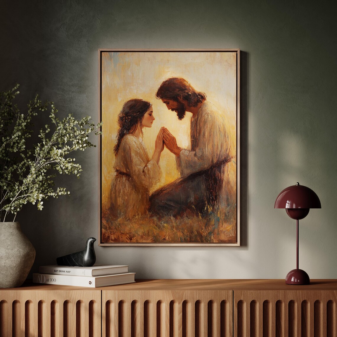 Jesus Praying With Kneeling Woman Warm Faith Christian Art Print - Image 6