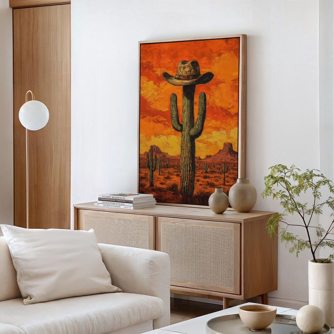 Saguaro Cactus Wearing Cowboy Hat Orange Desert Sunset Poster - Image 5