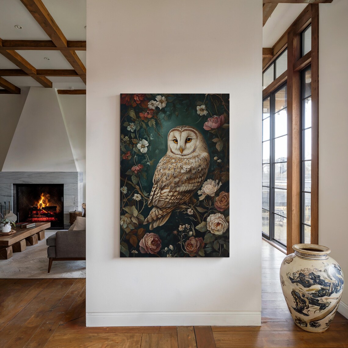 Barn Owl Among Roses Vintage Floral Woodland Wildlife Poster - Image 5