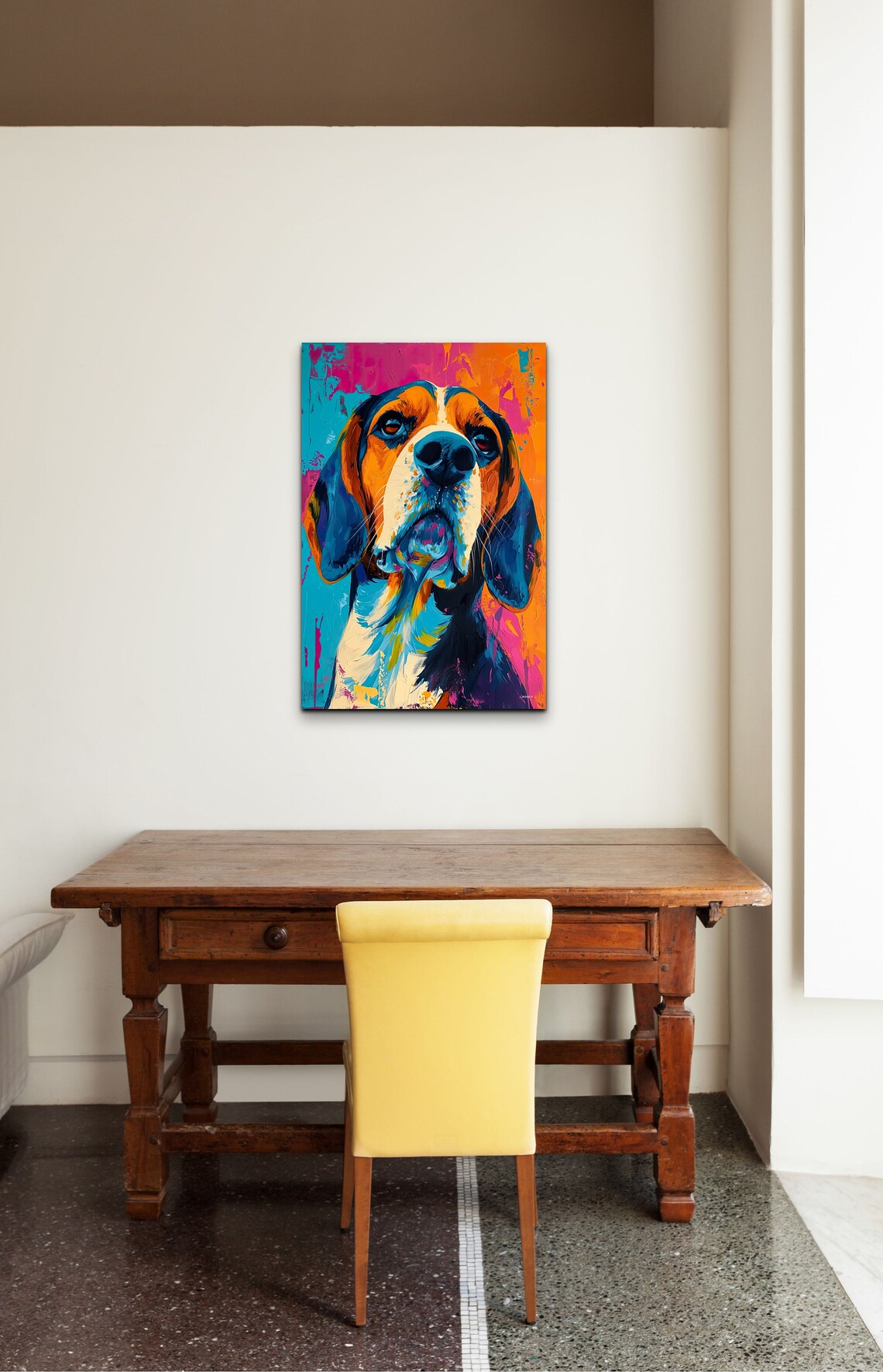 Beagle Dog Close Up Portrait in Bright Neon Pop Art Colors Poster - Image 4