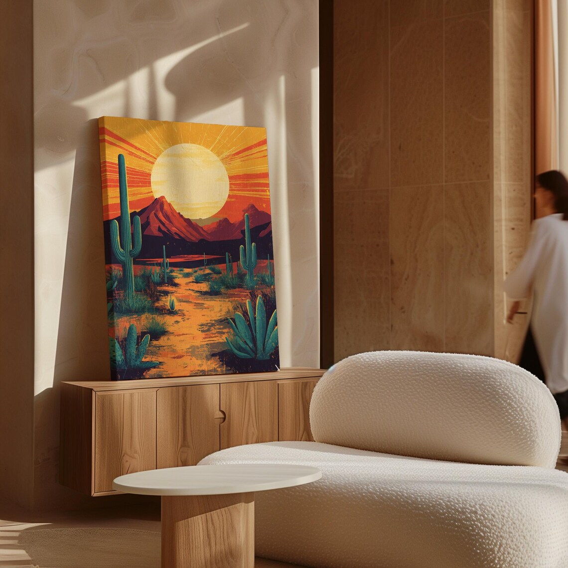 Bold Orange Sun Rising Over Red Mountain Cactus Desert Poster - Image 6