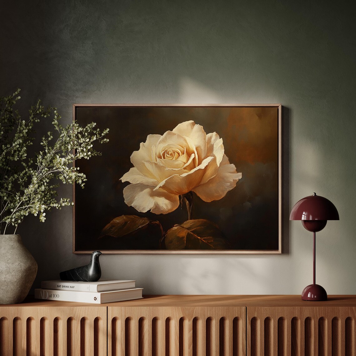 Elegant Ivory Rose Bloom on a Dark Background Vintage Botanical Poster - Image 5