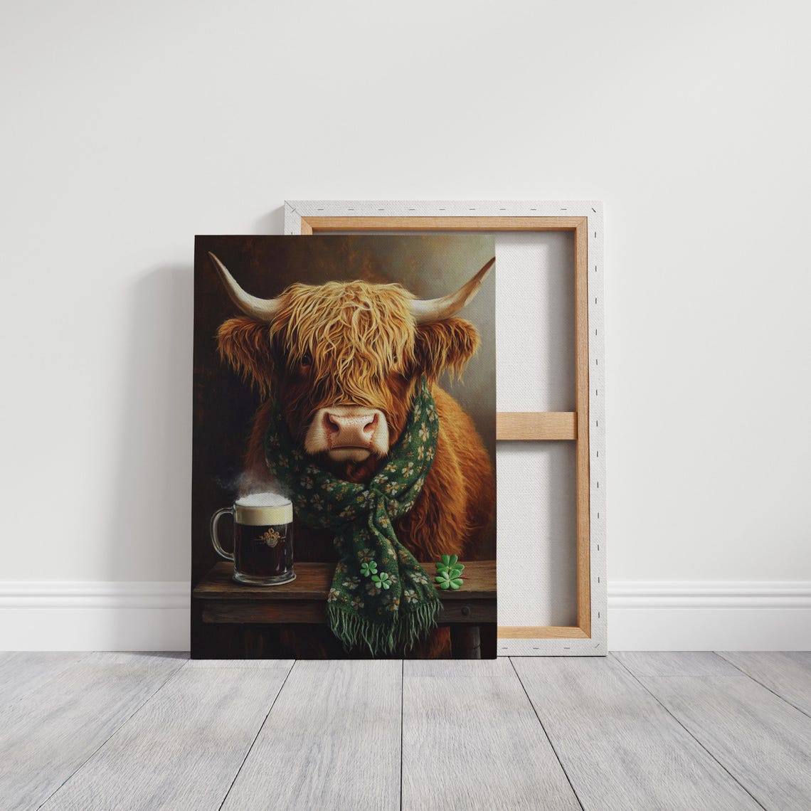 Rustic Highland Cow With Irish Charm Beer Mug and Clover Poster - Image 5