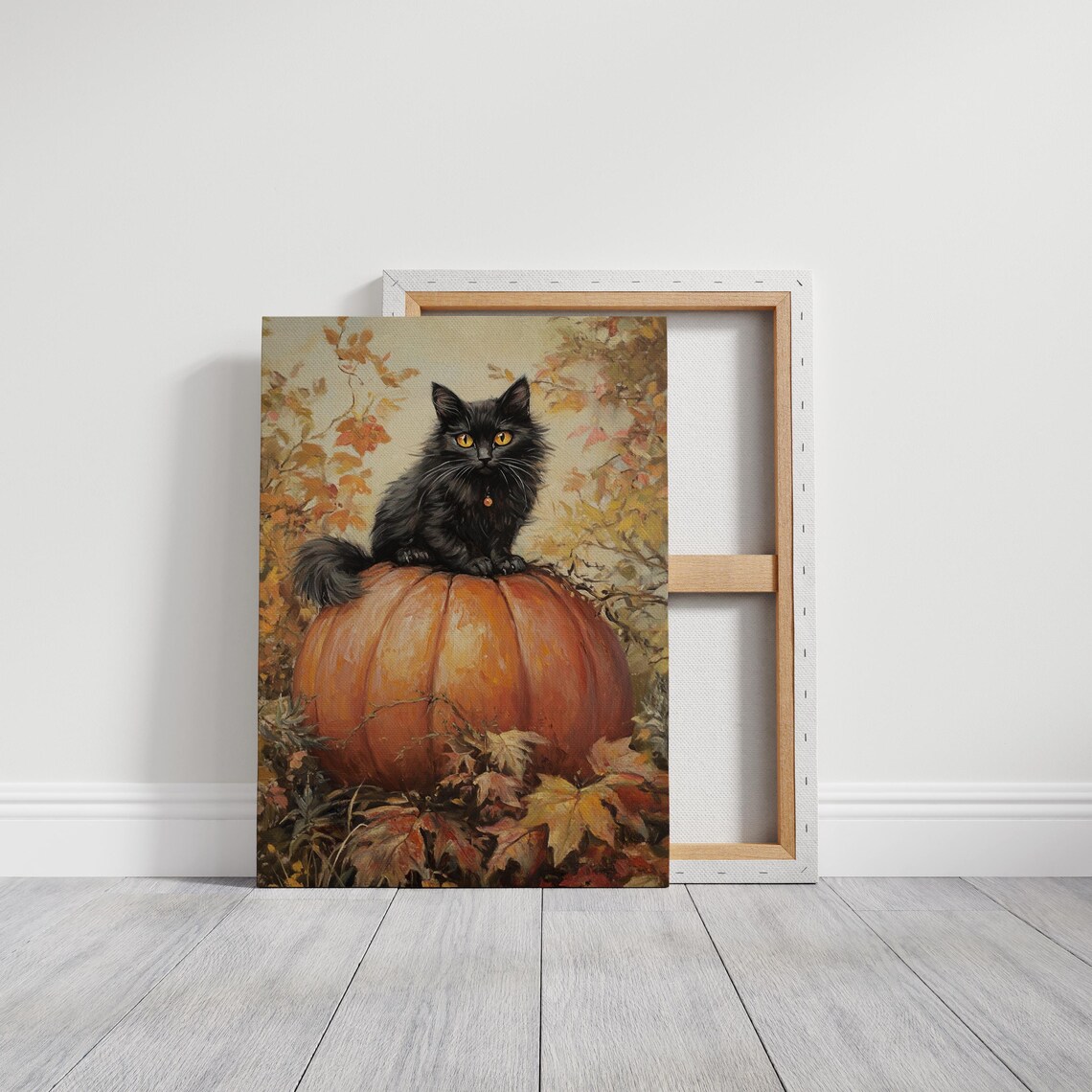 Black Cat on Pumpkin, Autumn Harvest Decor - Image 3