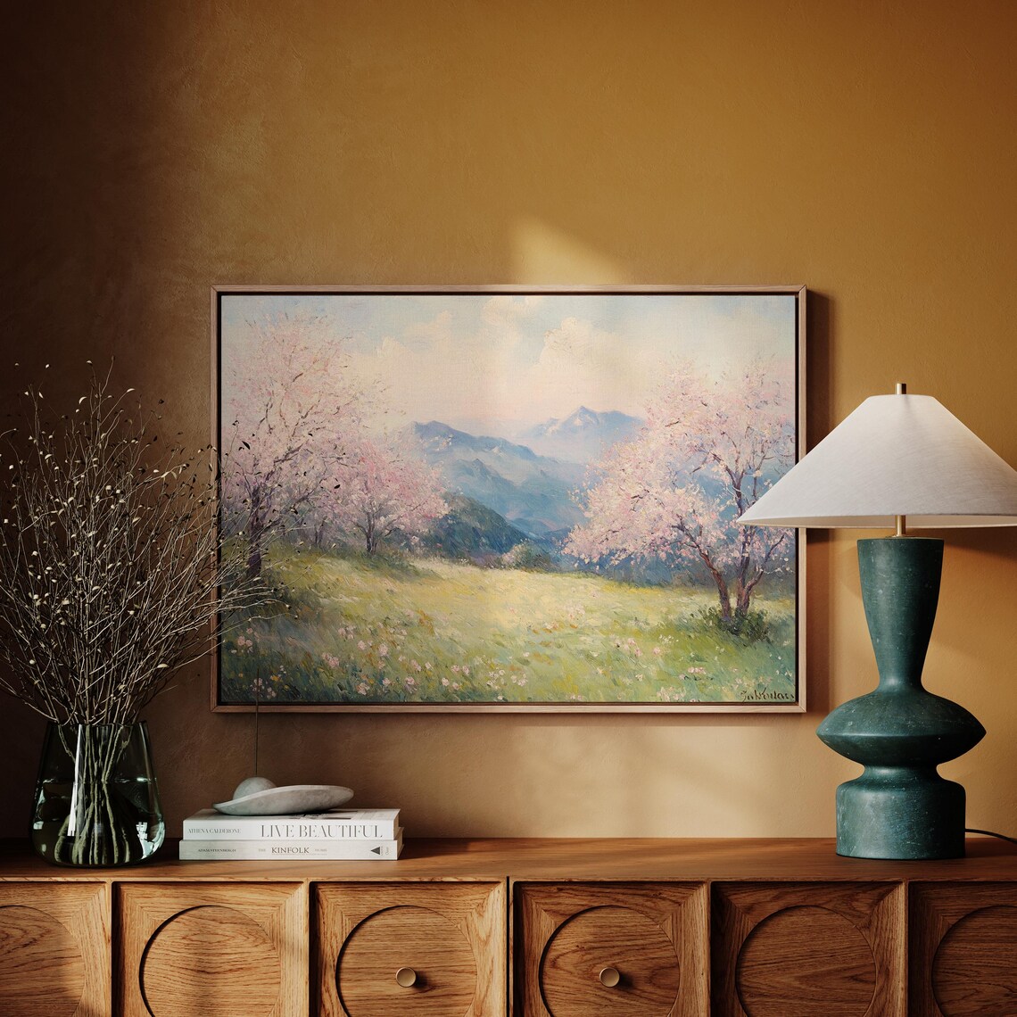 Spring Blossom Meadow Landscape, Serene Nature Art Print - Image 4