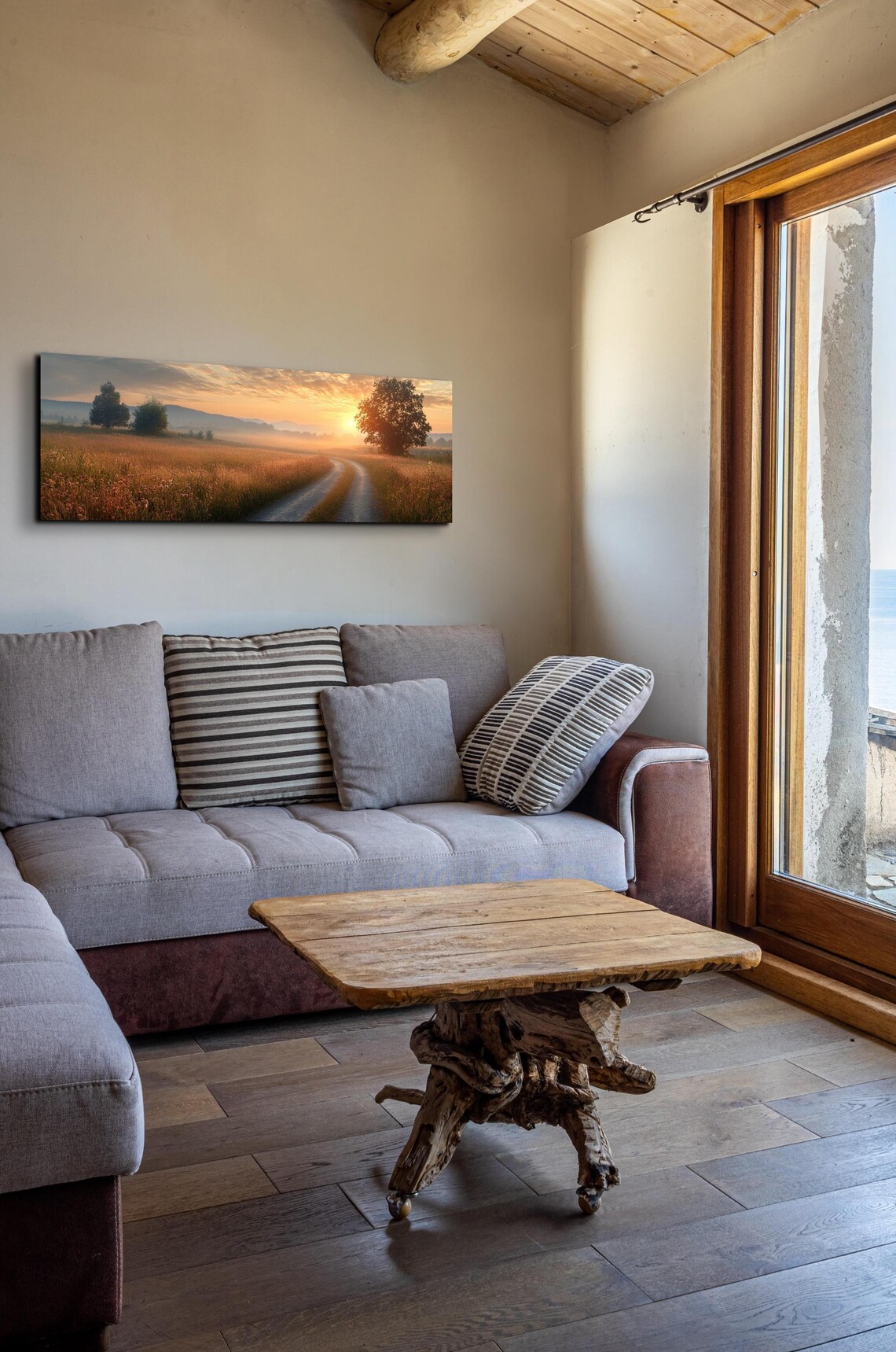 Golden Sunrise Over Wheat Field Dirt Road Misty Morning Poster - Image 7