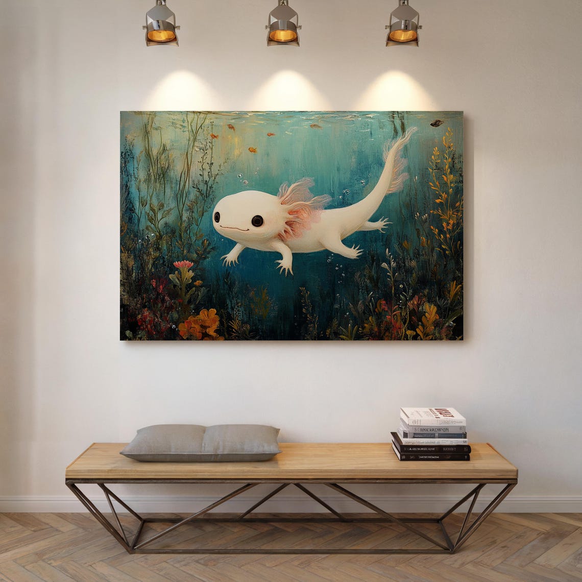 Adorable Axolotl Underwater Seaweed Garden Cute Ocean Wall Art Poster - Image 4
