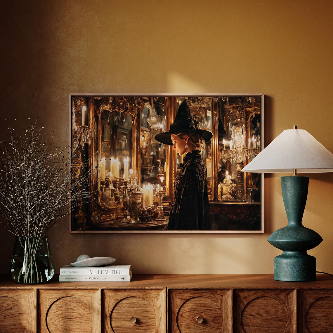 Witch Candlelit Antique Room Mirrors Golden Elegant Fantasy Poster