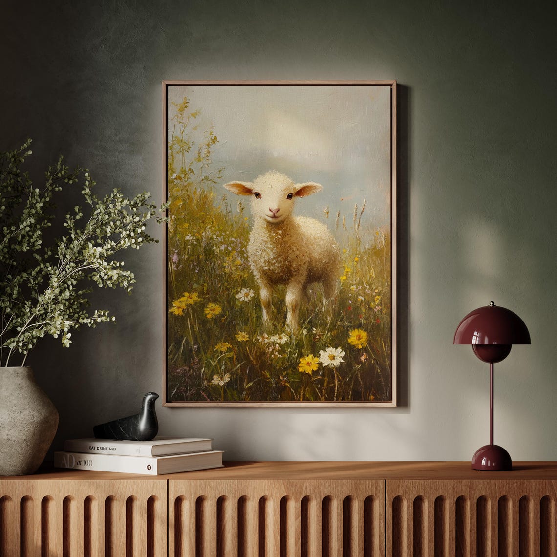 Serene Lamb In Wildflower Meadow Golden Light Farmhouse Poster
