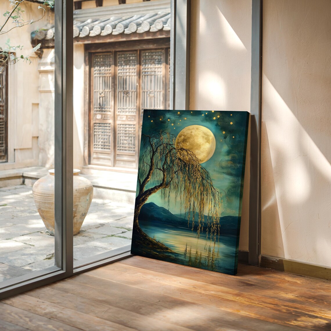 Moonlit Willow Tree, Serene Nature Wall Art - Image 6