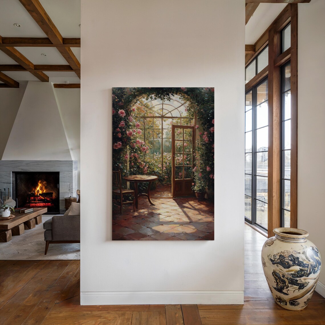 Romantic Rose Garden Patio Sunlit Conservatory Floral Poster - Image 4