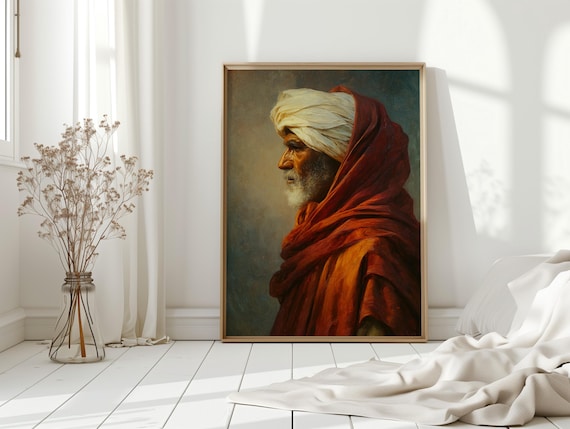 Wise Elder in Red Cloak and White Turban Vintage Profile Portrait Poster