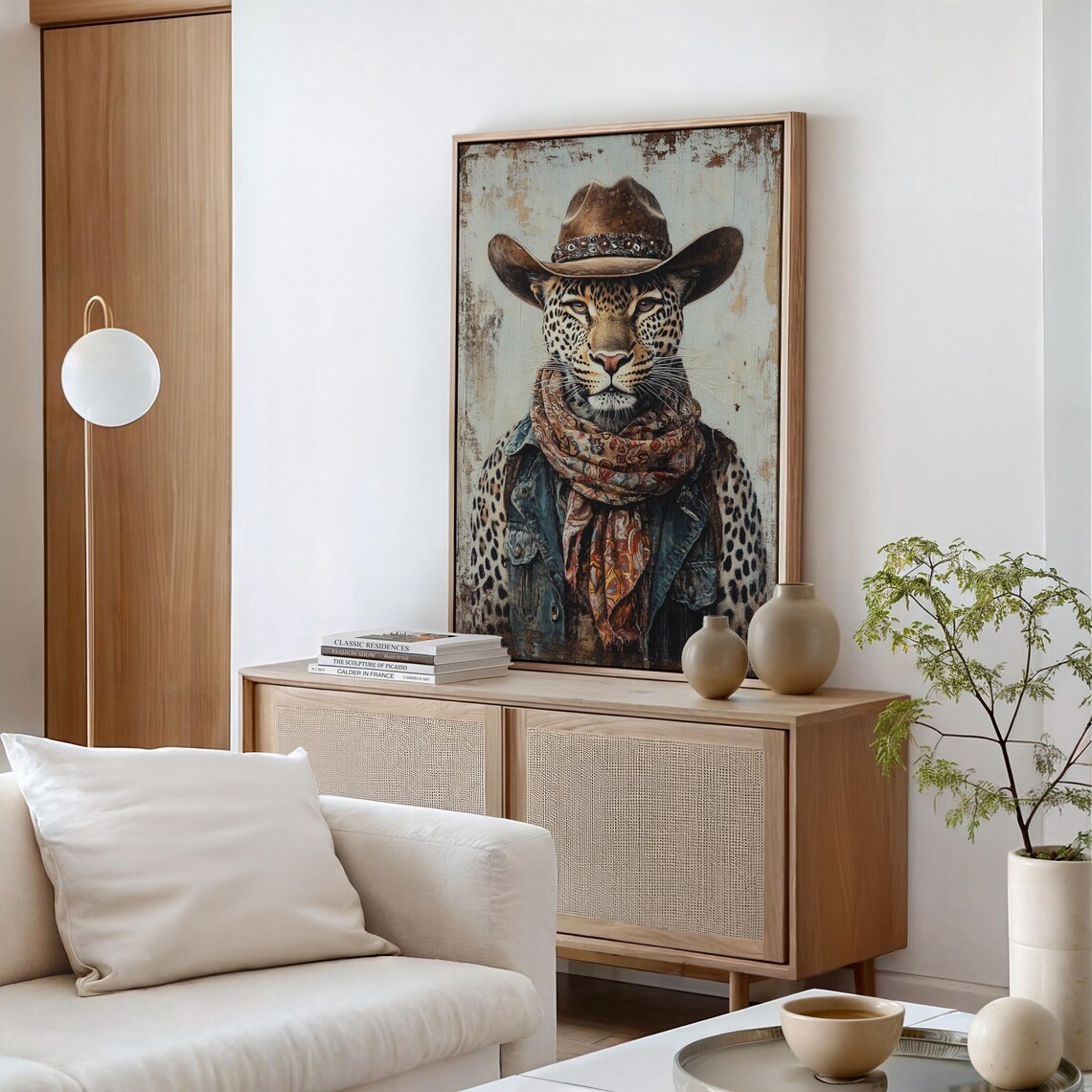 Western Leopard Portrait Cowboy Hat Bandana Vintage Style Poster - Image 5