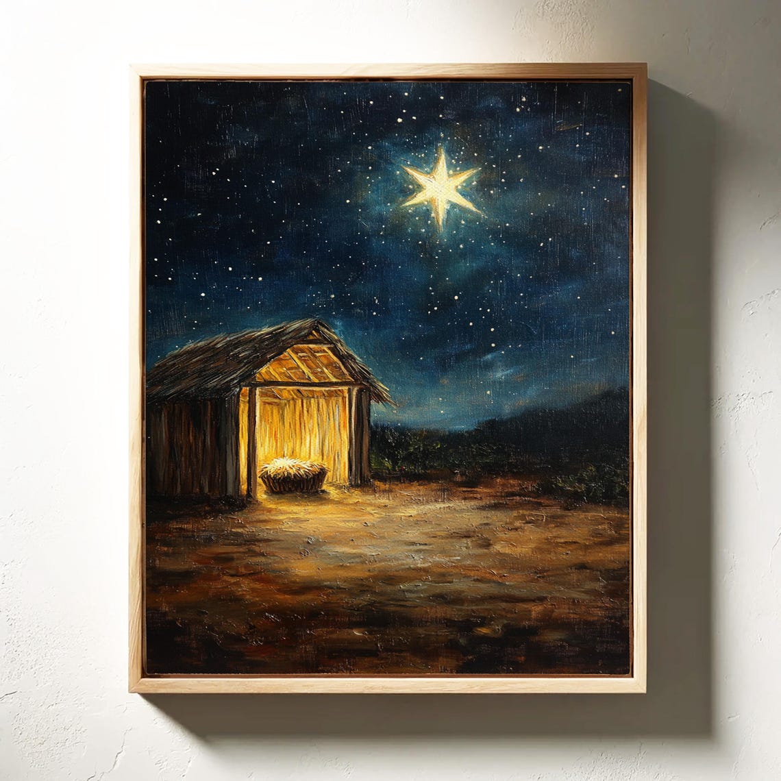 Nativity Manger Under the Christmas Starry Night Sky Religious Poster - Image 4