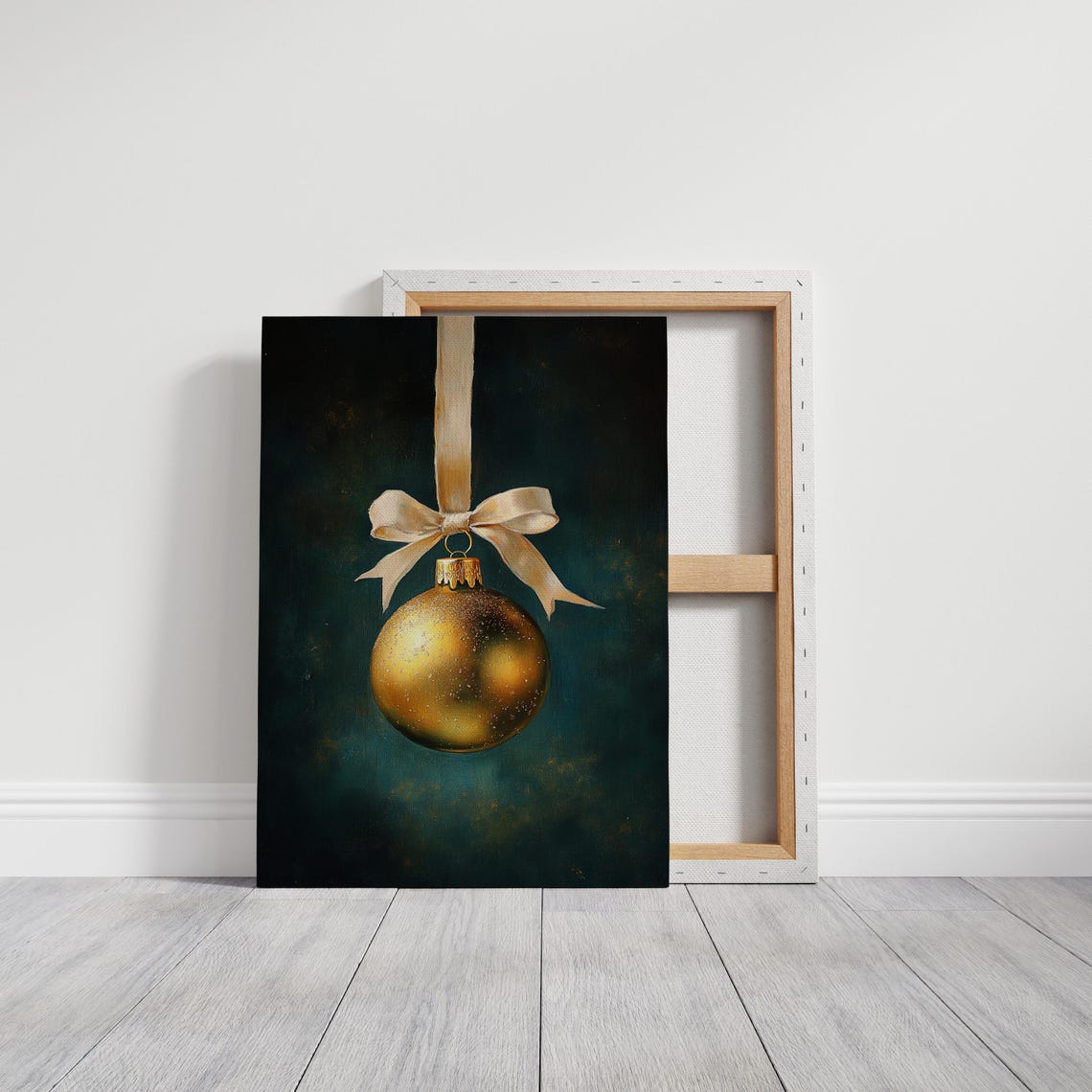 Gold Christmas Ornament Hanging From Cream Ribbon Minimal Poster - Image 6