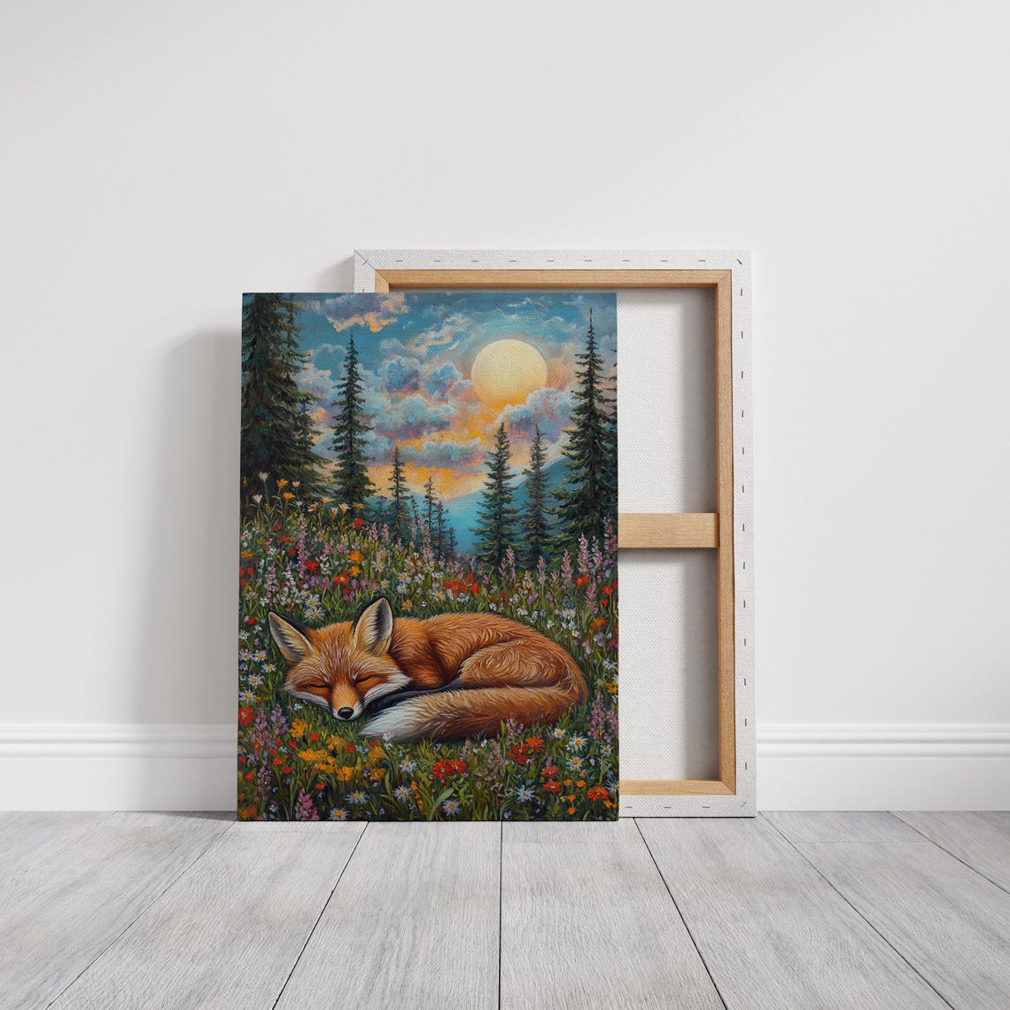 Sleeping Fox In Flower Meadow Sunset Pine Forest Animal Poster - Image 3