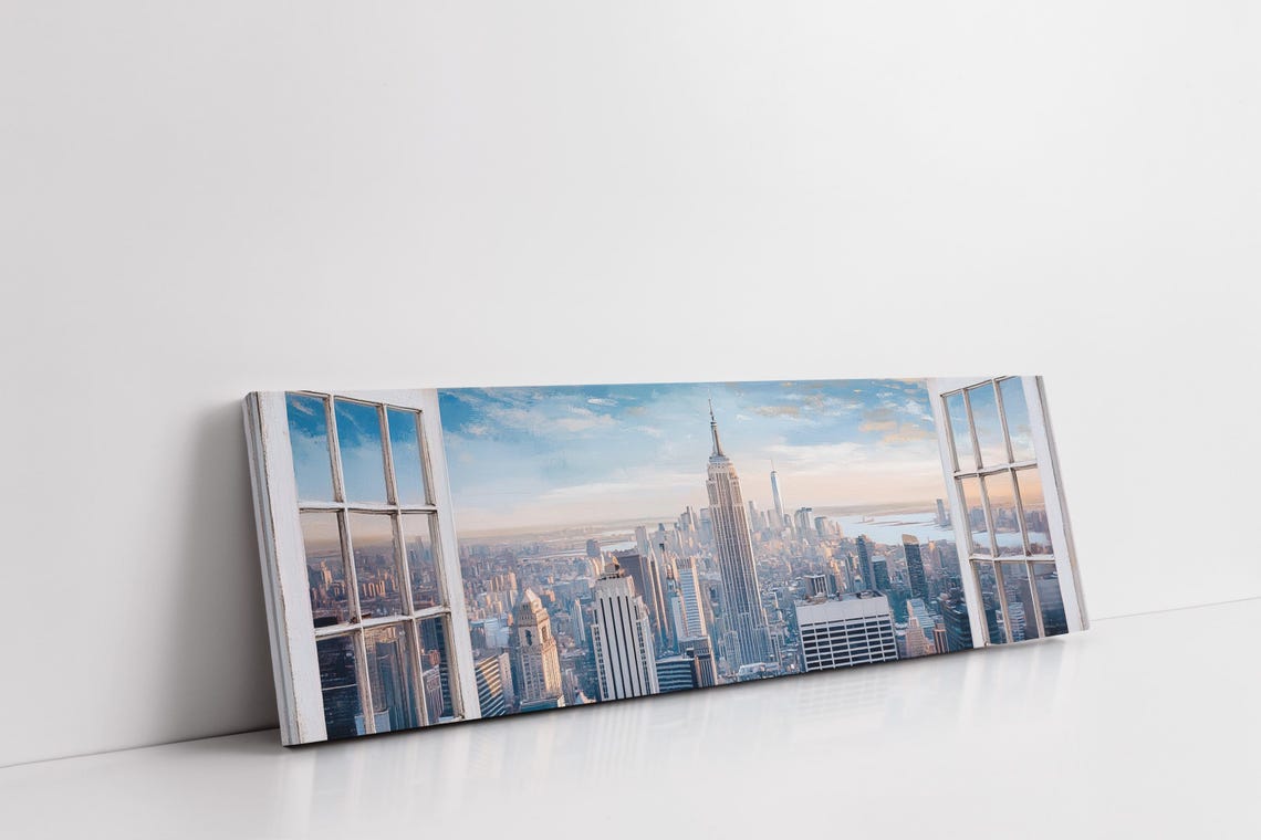 New York City Window View Empire State Skyline Panoramic Poster - Image 3