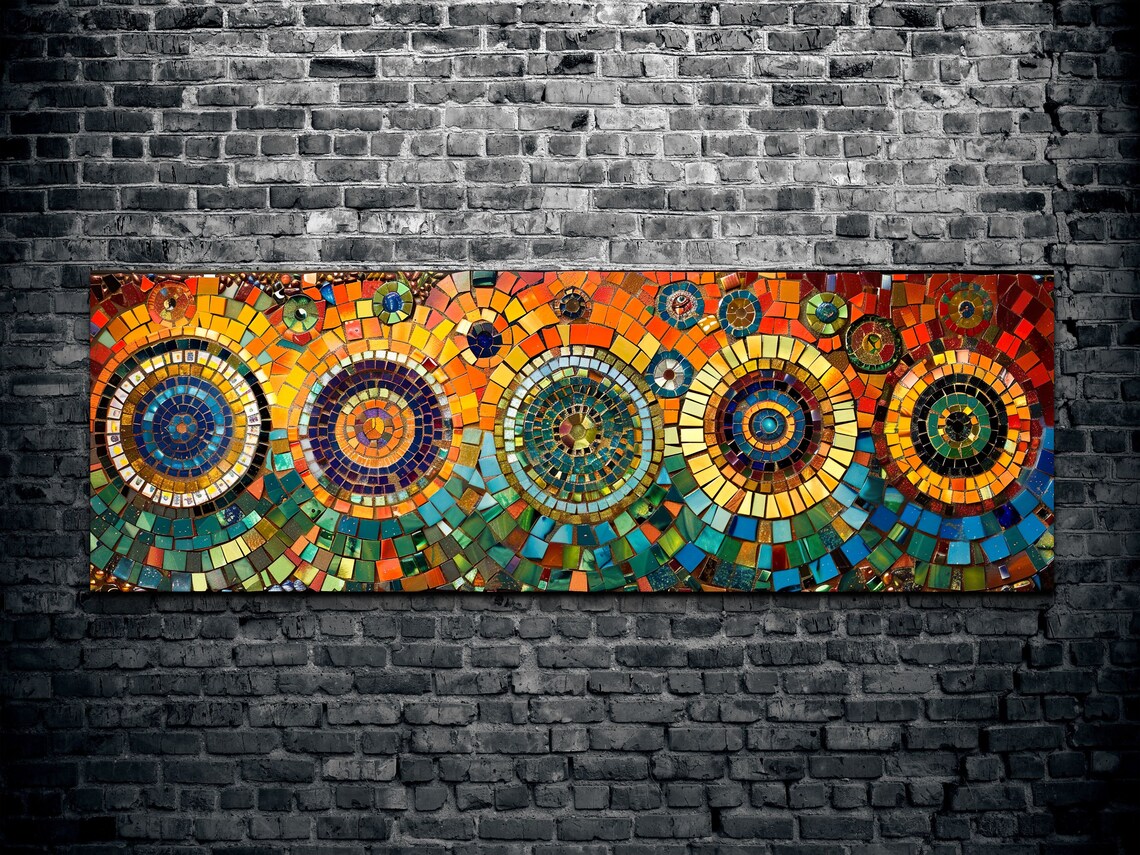 Colorful Mosaic Style Mid-Century Panoramic Art - Image 2