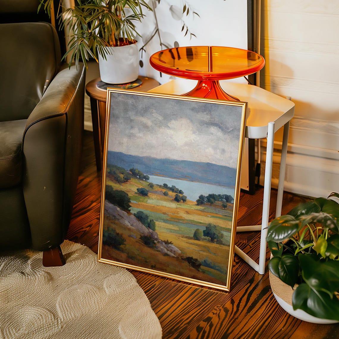 Rolling Hills Lake Pastoral Countryside Serene Landscape Poster