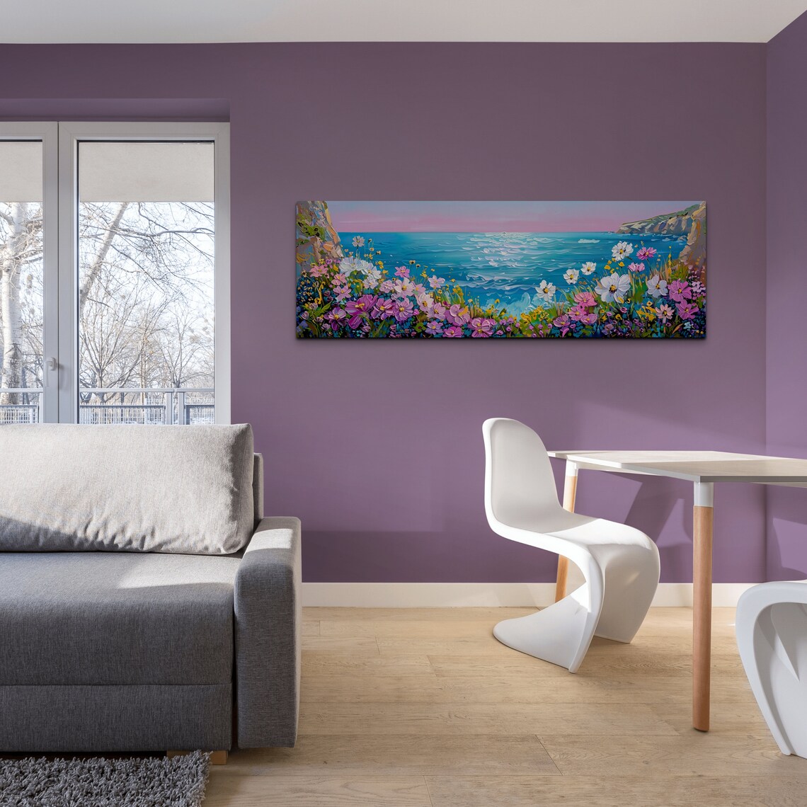 Wildflowers on Coastal Cliffs Overlooking a Turquoise Ocean Panoramic Poster - Image 5
