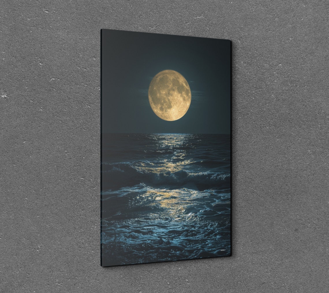 Full Moon Over Ocean Waves Night Sea Photography Panorama Wall Art - Image 7