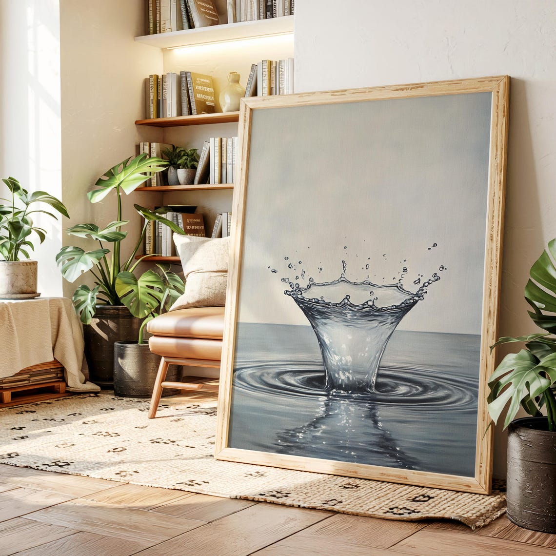 Monochrome Water Splash Crown Ripple Modern Gallery Art Poster
