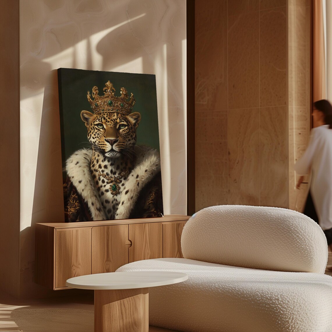 Regal Crowned Leopard Gold Crown White Fur Royal Portrait Poster - Image 6