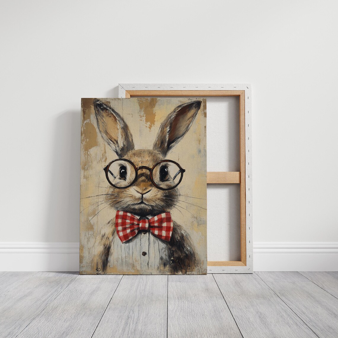 Rustic Rabbit Portrait With Glasses, Vintage Art Print - Image 3