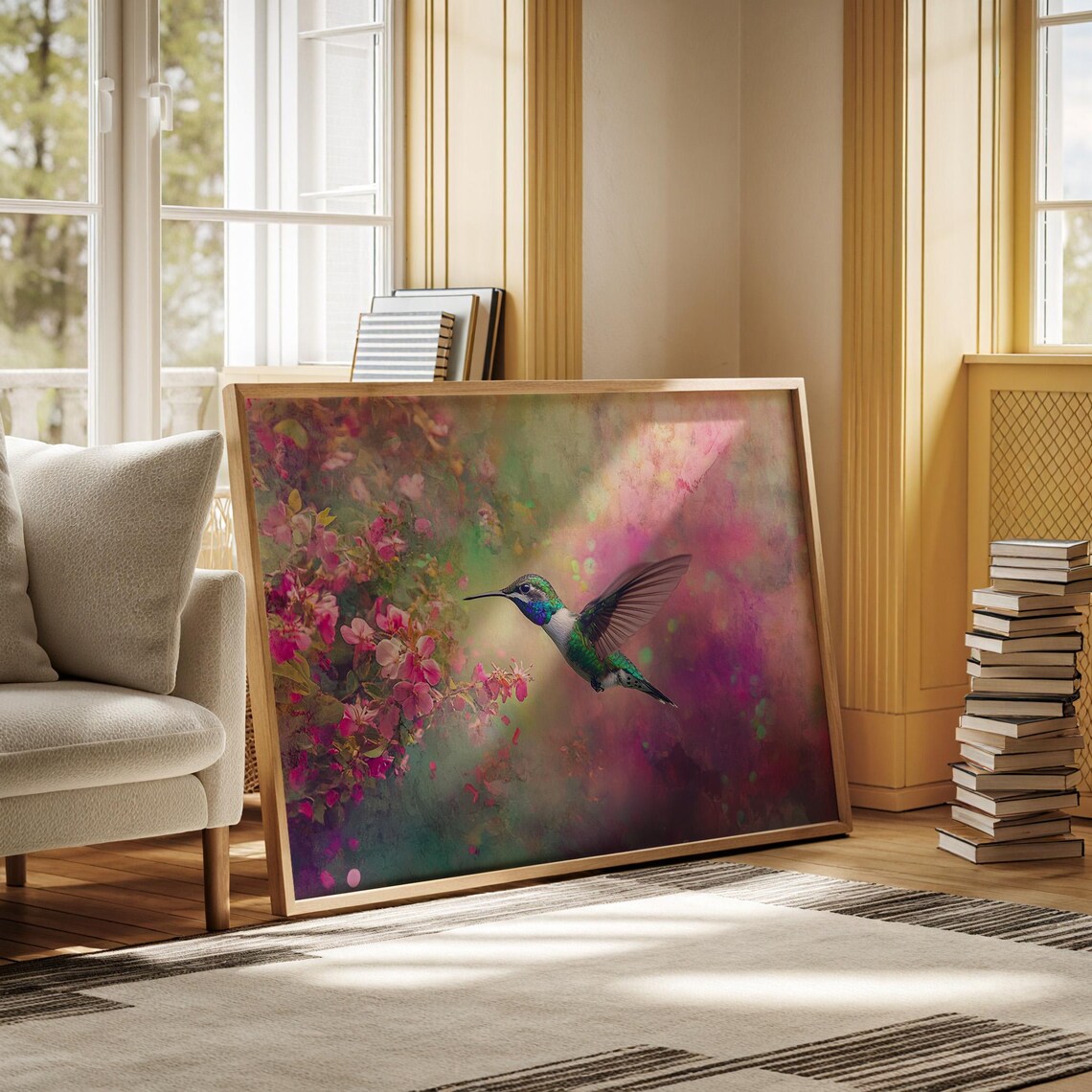 Vibrant Hummingbird Pink Blossoms Colorful Nature Beauty Bird Poster - Image 5