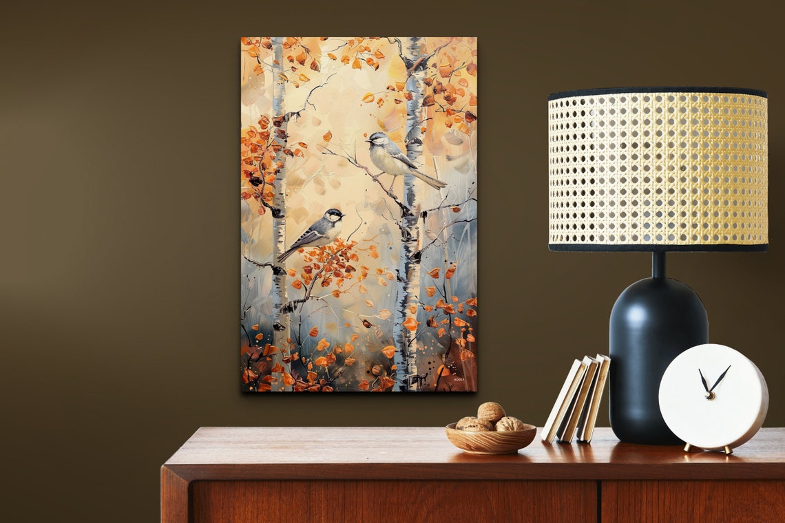 Two Blue Birds on Birch Trees with Orange Autumn Foliage Poster - Image 6