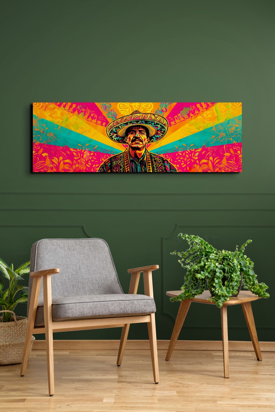 Man in a Sombrero With a Bold Colorful Sunburst Panoramic Poster - Image 6