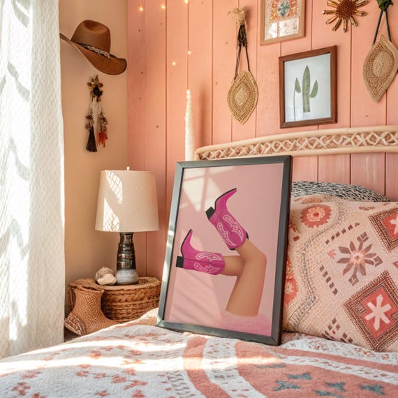 Pink Cowgirl Boots Pop Western Fashion Art
