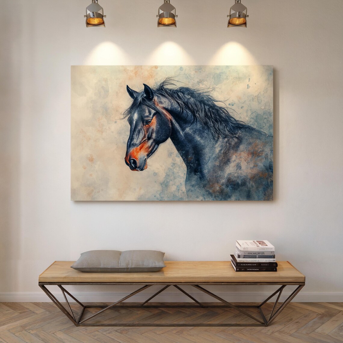Dark Horse Portrait In Blue Watercolor Modern Equine Art Poster - Image 4