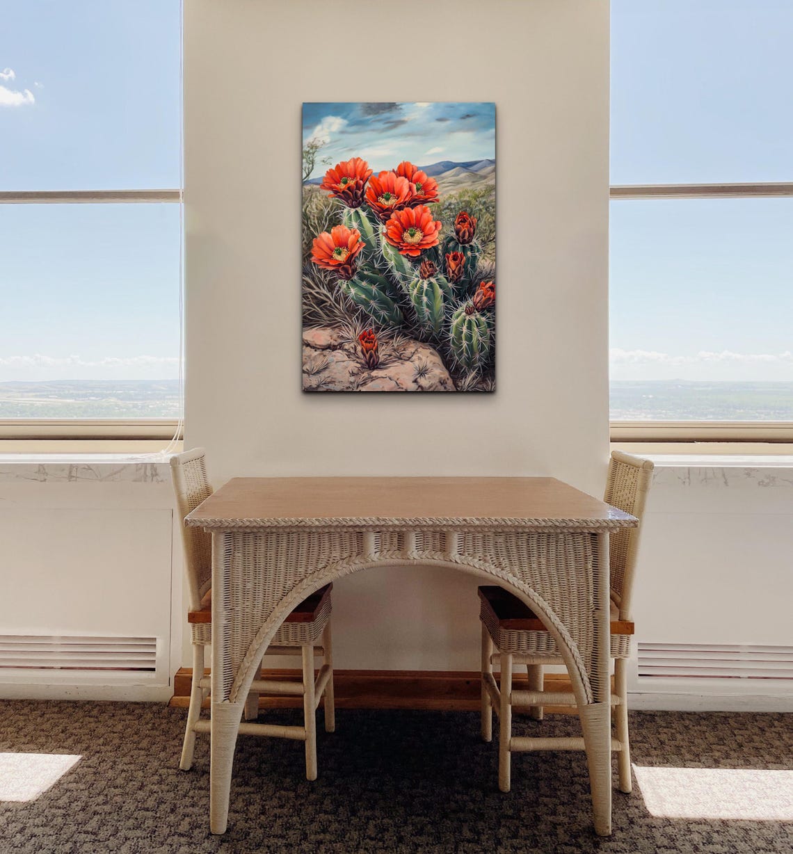 Blooming Hedgehog Cactus Red Orange Flowers Desert Mountain Art Poster - Image 4