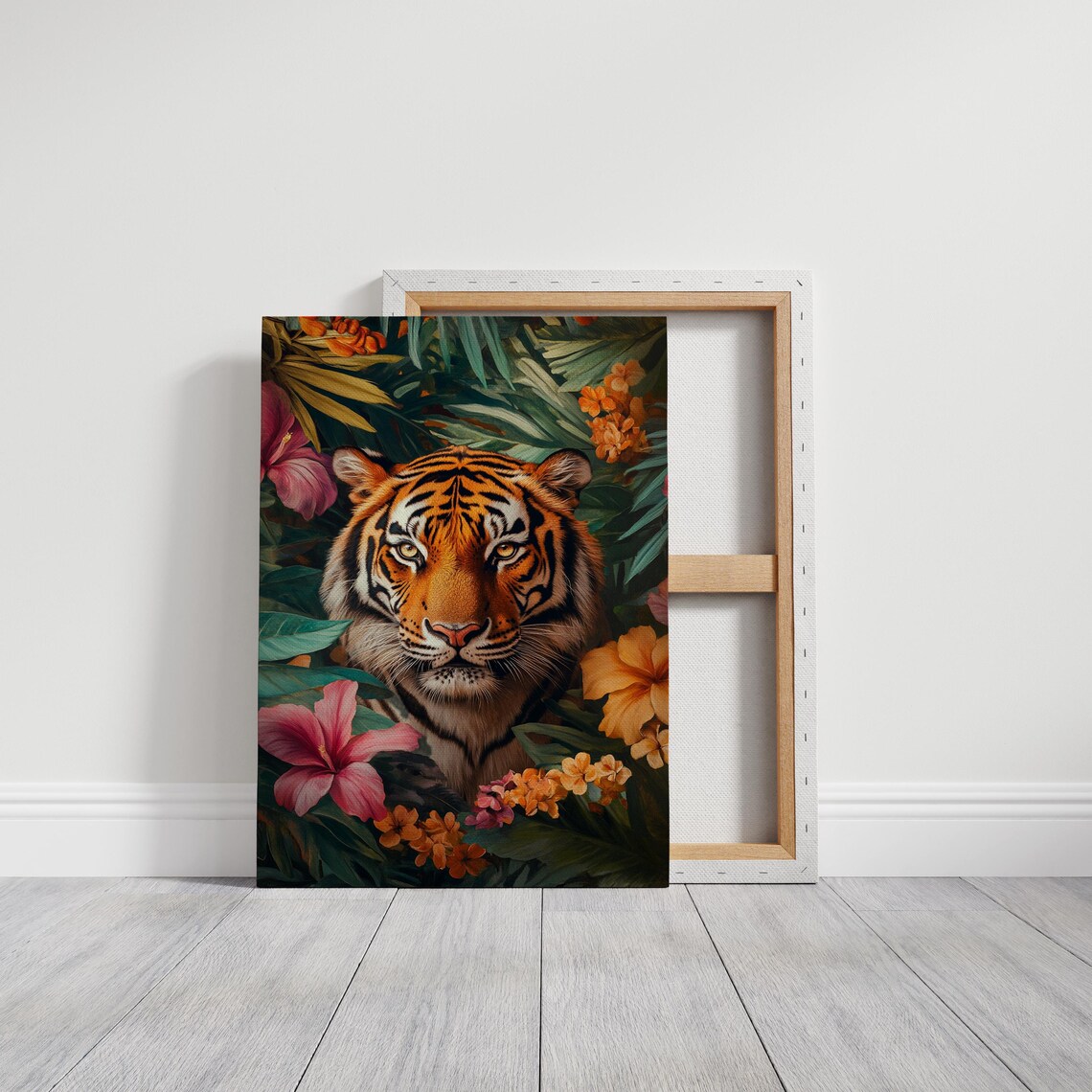 Majestic Tiger In Jungle Vibrant Tropical Floral Wildlife Poster - Image 3