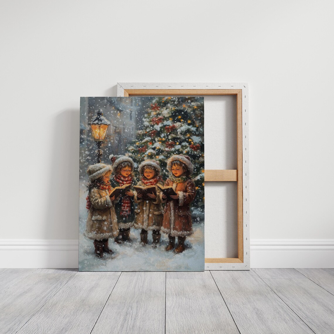 Christmas Carolers Singing Snowy Village Night Vintage Poster - Image 3