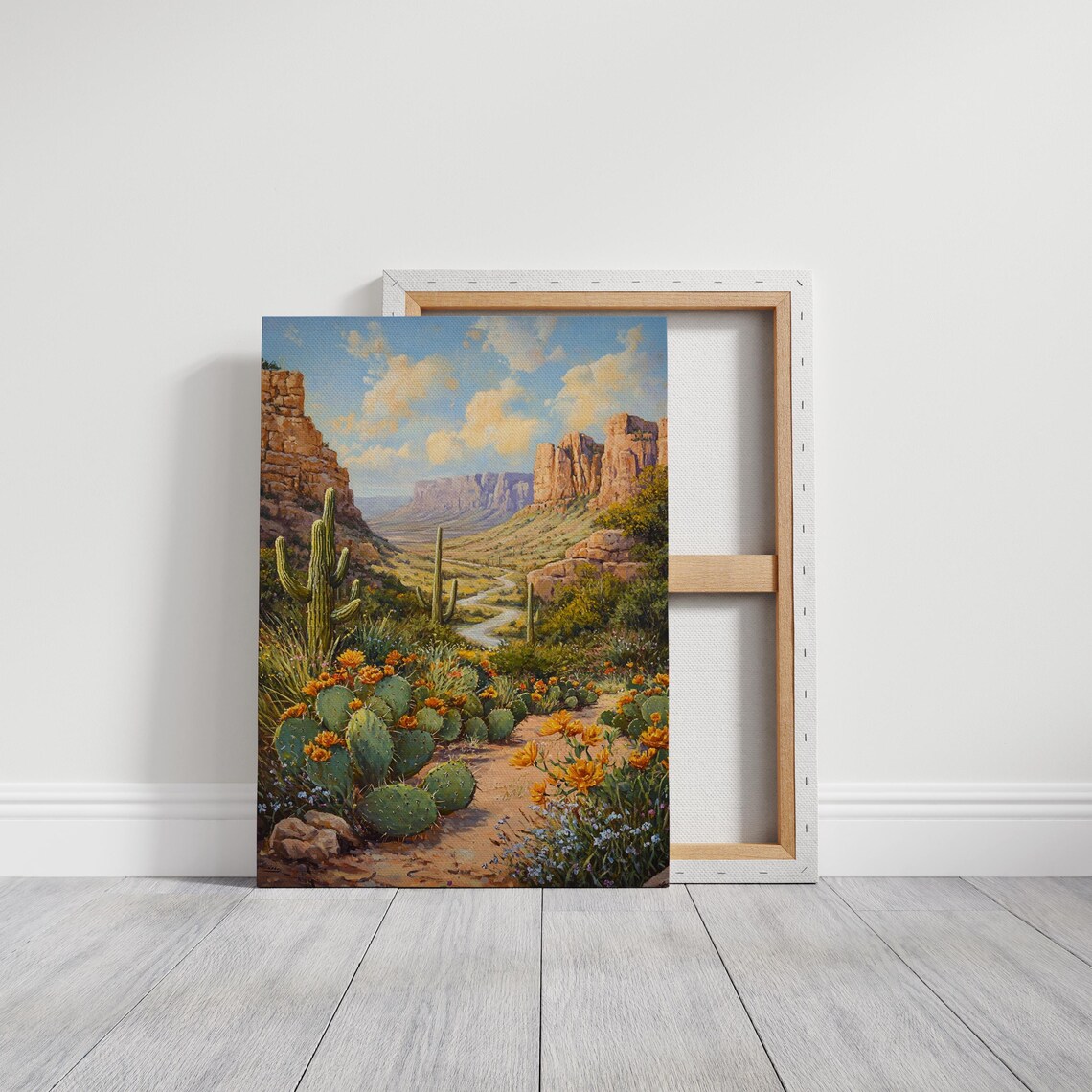 Desert Canyon Blooming Cactus Saguaro Vintage Landscape Wall Poster - Image 3