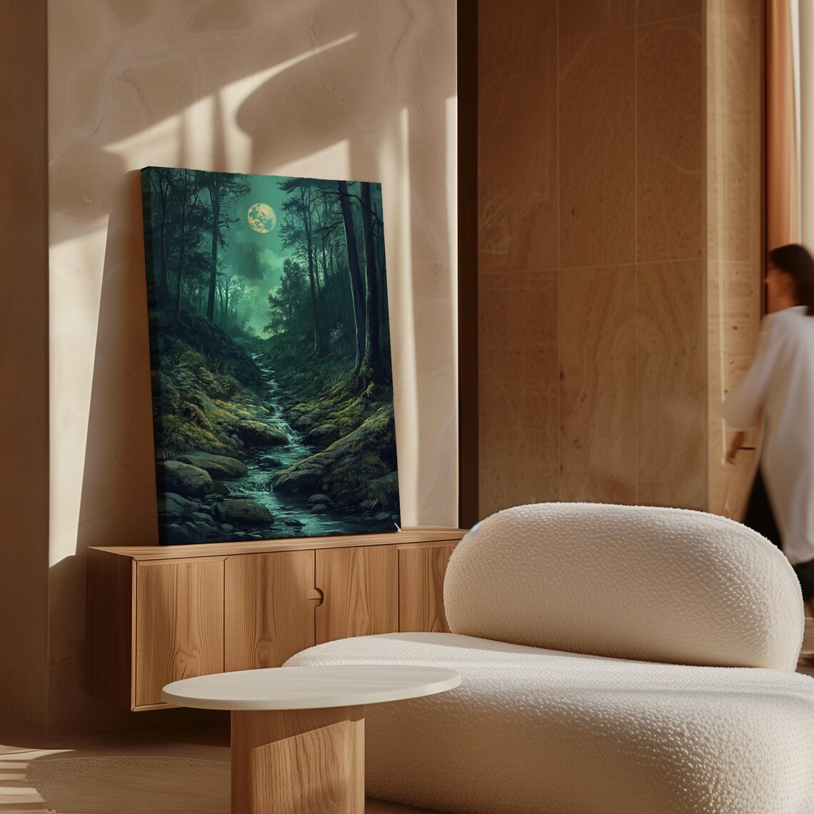 Mystical Moonlit Forest Stream, Tranquil Nature Art - Image 7