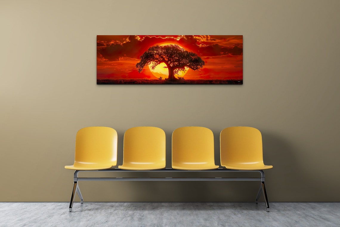 Big Sunset Behind Old Tree Wall Art Print Panoramic Wall Decor Home Decor Livingroom Art Ready To Hang Nature Decor Lone Tree - Image 6
