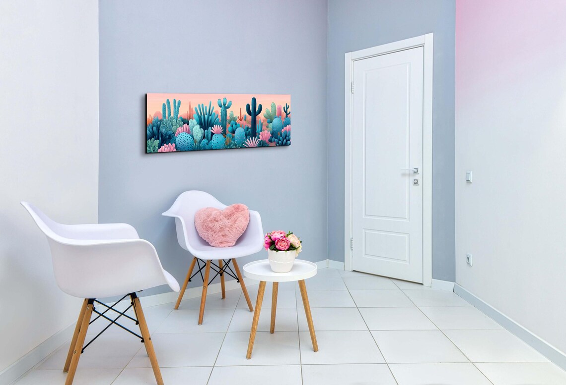 Teal Cactus Garden Pink Sunset Southwest Desert Landscape Poster - Image 4