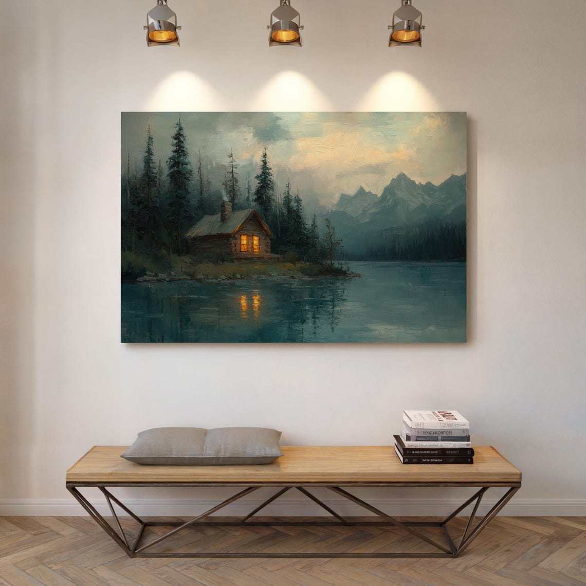 Rustic Cabin By A Tranquil Lake Peaceful Mountain Forest Landscape Wall Art For Cozy Home Decor - Image 5