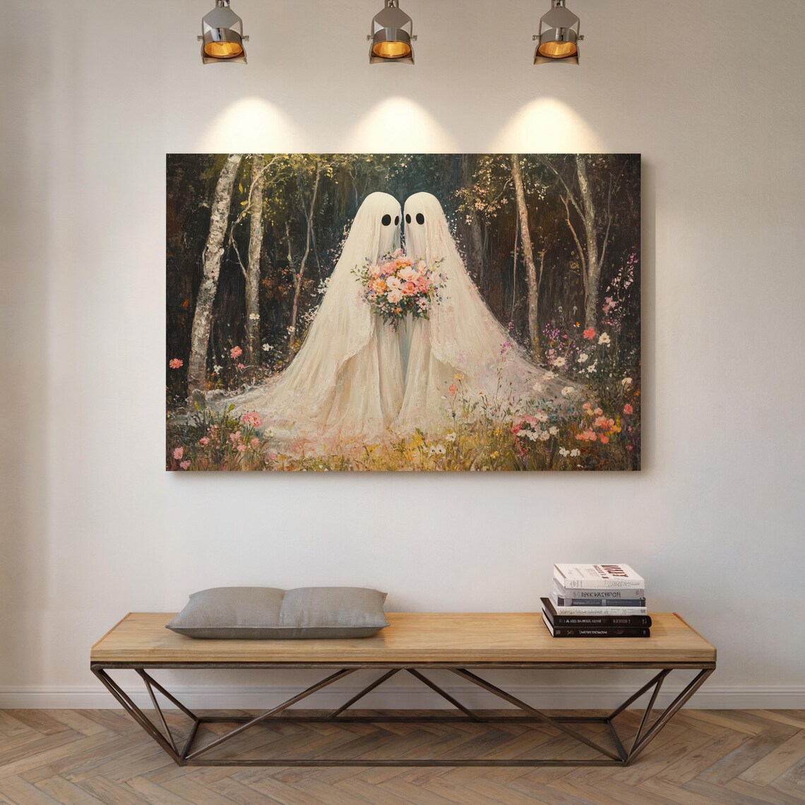 Ghost Couple Wedding in Dark Forest Holding Floral Bouquet Art Poster - Image 4