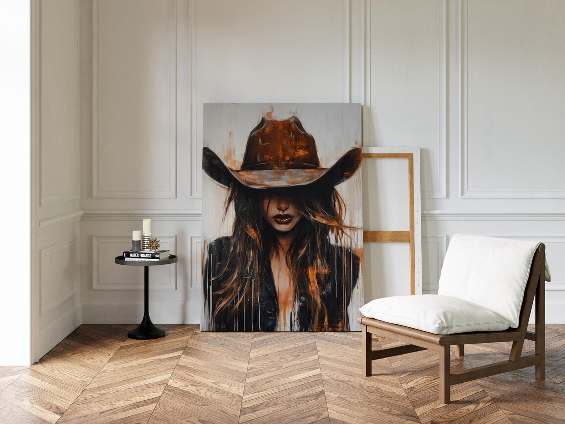 Cowgirl Portrait, Dripping Paint Western Art Print - Image 4