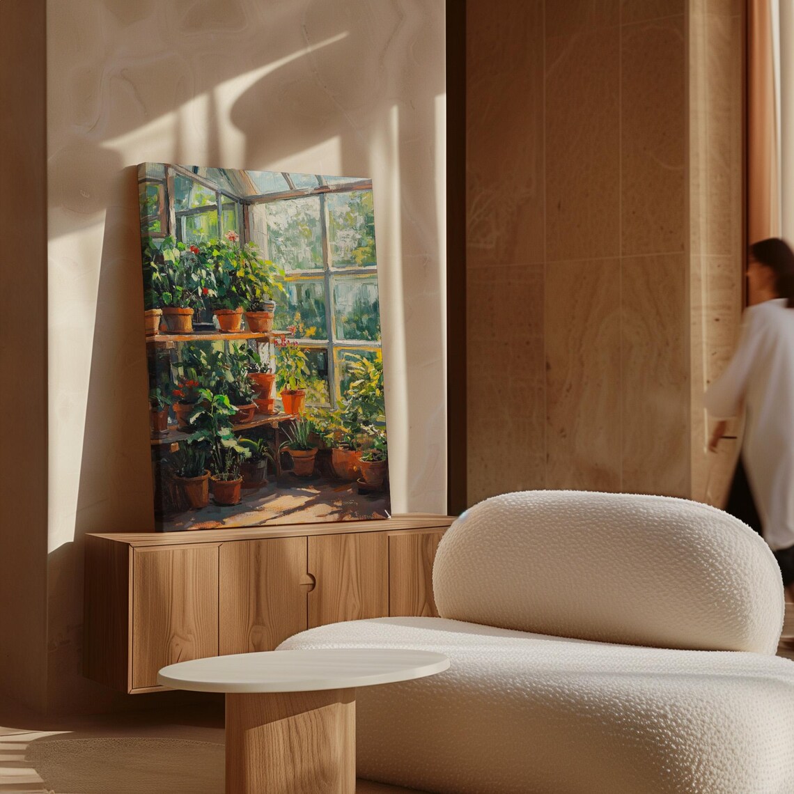 Bright Sunroom Corner With Shelves of Terracotta Potted Plants Poster - Image 5