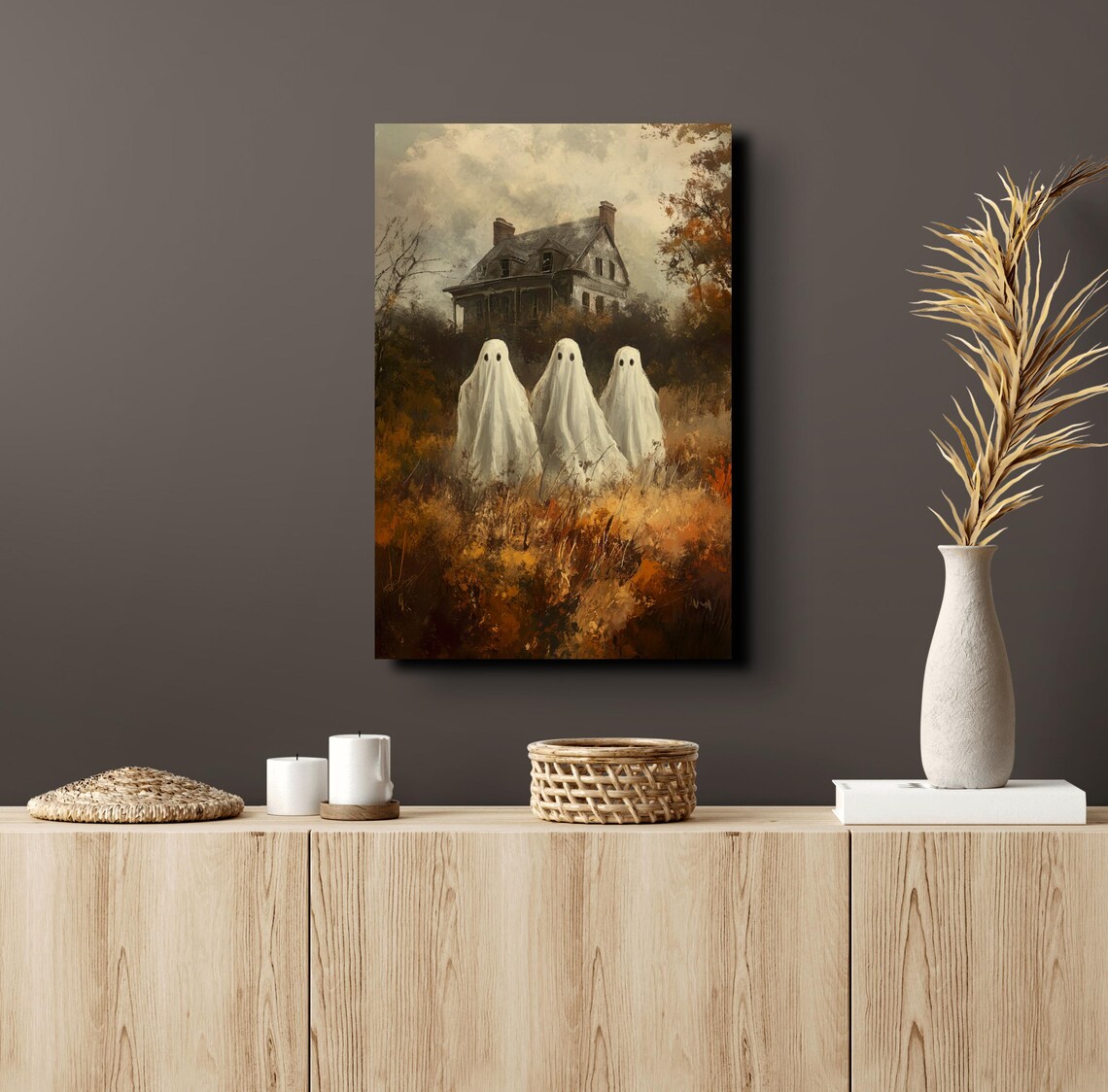 Three Cute Ghost Friends Haunted House Vintage Halloween Poster - Image 5