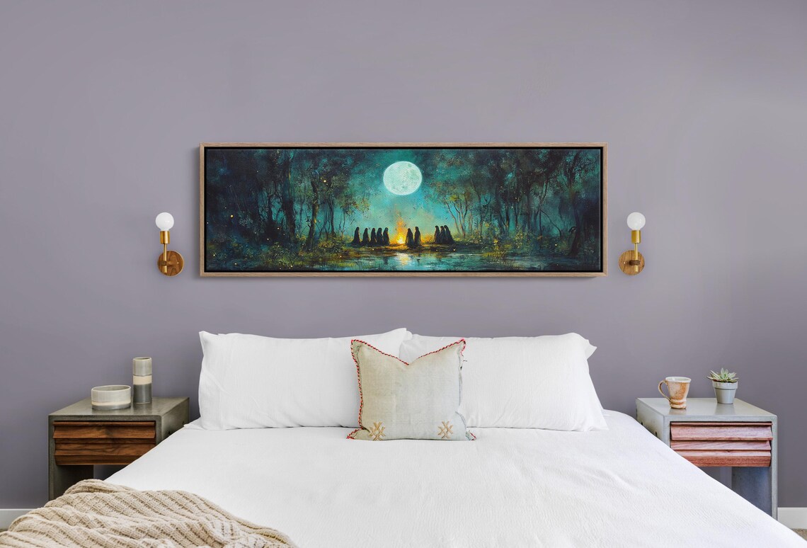 Moonlit Forest Ritual Bonfire Hooded Figures Mystical Night Poster - Image 4