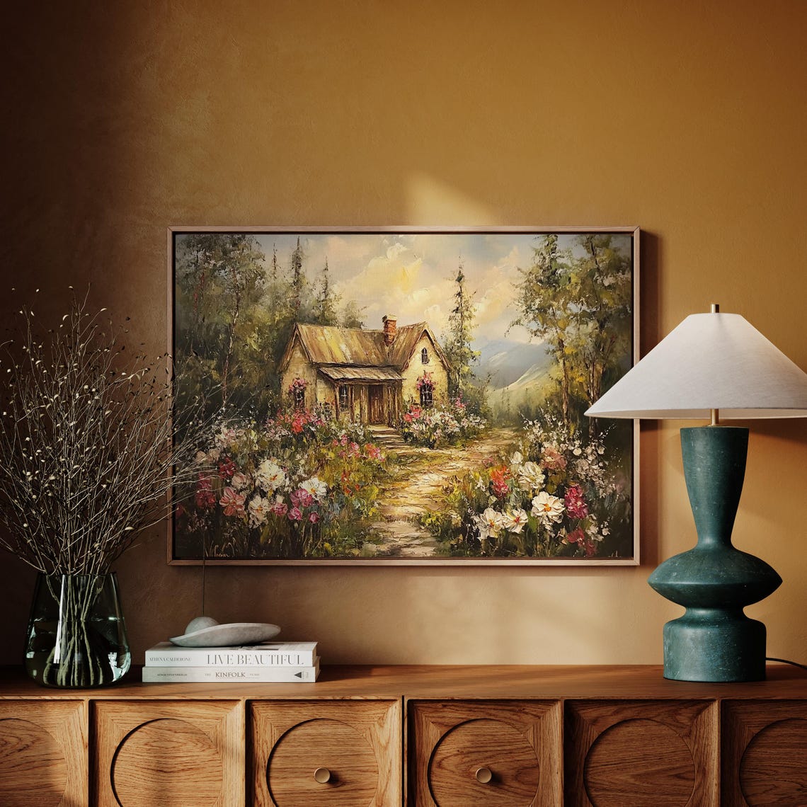 Rustic Forest Cottage With Flower Garden Path Vintage Wall Art - Image 4